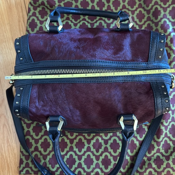 NWT orYANY Brenda Burgundy CalfHair Leather Studded Speedy Satchel Shoulder Bag - Picture 9 of 13